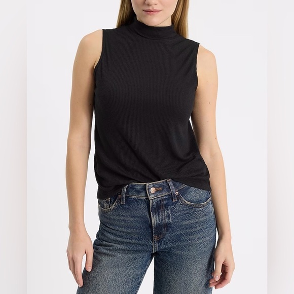 Express Black Ribbed Fitted Mock Neck Tank NWT - Picture 4 of 4